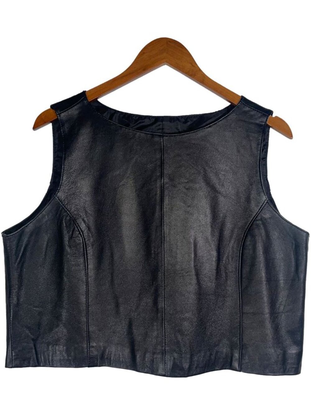 R2R Black Genuine Leather Sleeveless Top Women’s 1X Tank Minimalist 90s Y2K